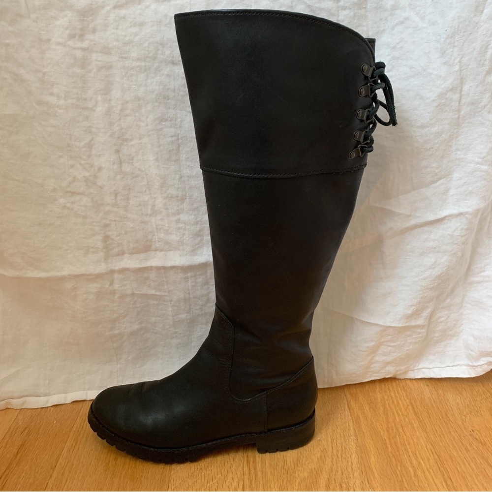 Cole Haan Black Leather Knee High Boot with Nike Lugged Air Sole Size 7.5